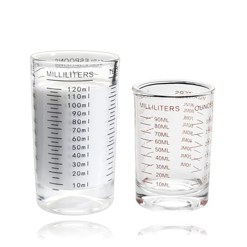 2 Stück ClMessbecher Cocktail - Messbecher Klein 90ml Und 120ml - Messbecher Glas - Measuring Cups 50ml