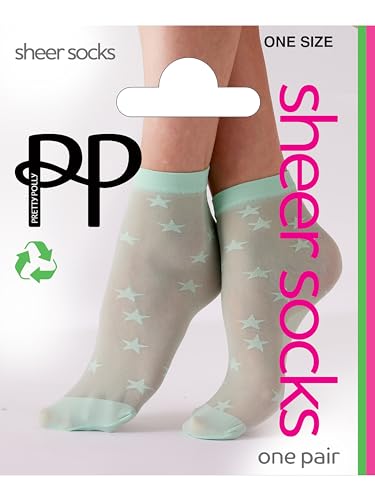 Women's All Over Star Sheer Socks- fun ankle sheer socks to complete the look, Green (Mint), One Size4