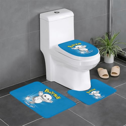 ベイマックス かわいい アニメ 3点セット バスマット トイレマット 便座カバー フタカバー 滑り止め 吸水 人気 漫画 足ふきマット 暖房 ふんわり 洗える 抗菌 防臭