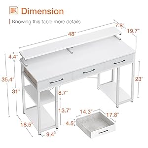 ODK Computer Desk with Drawers and Storage Shelves, 48 inch Home Office Desk with Monitor Stand, Modern Work Study Writing Table Desk for Small Spaces, White ODK Computer Desk with Drawers and Storage Shelves 48 inch Home Office Desk with Monitor Stand Modern Work Study Writing Table Desk for Small Spaces White