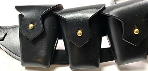 Ethnic Crafts British Army Infantry Military Reproduction Genuine Leather Brown 5 Five Pocket Pouches P1903 1903 Ww1 Wwi & Ww2 Wwii Ammo Clips Rounds Shoulder Rig Bandolier-Dark Brown #TOP2