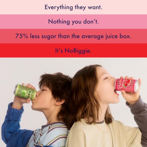 Image of NoBiggie Strawberry Watermelon Sparkling Juice for Kids | 4-Pack Mini Cans | Made with Real Fruit Juices & Purees, 4 x 7.5 fl oz Cans, Only 3g Sugar per Can, No Added Sugar, No Artificial Ingredients