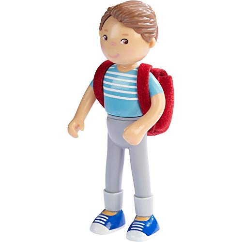 HABA 304742 - Little Friends Papa Karsten, Minipuppe ab 3 Jahren, inklusive Rucksack, strapazierfähige Biegepuppe aus Kunststoff für Lange Spielfreude