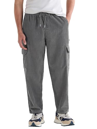 Image of Bewakoof Men's Oversized Fit Mid Rise Cotton Cargo Pant| Loose Fit Street-Style Comfort | Utility Pockets | Everyday Wear