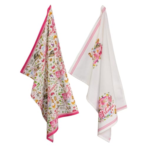 Boston International Tea Towels Rosanne Beck State Collection Set of 2 Soft & Absorbent Reusable Cotton Dish Cloths, 28" x 18", Arkansas