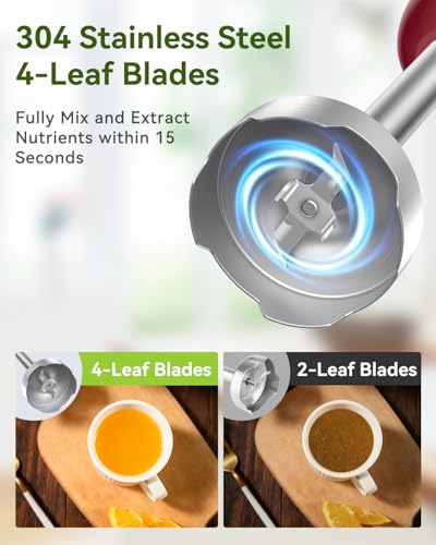 Immersion Blender 5 in 1 Hand Blender, Abuler 1000W Hand Mixer Stick,12 Speed Handheld Blender 304 Stainless Steel with 600ml Mixing Beaker, 500ml Chopper, Whisk and Milk Frother for Soup, Baby Food image 3