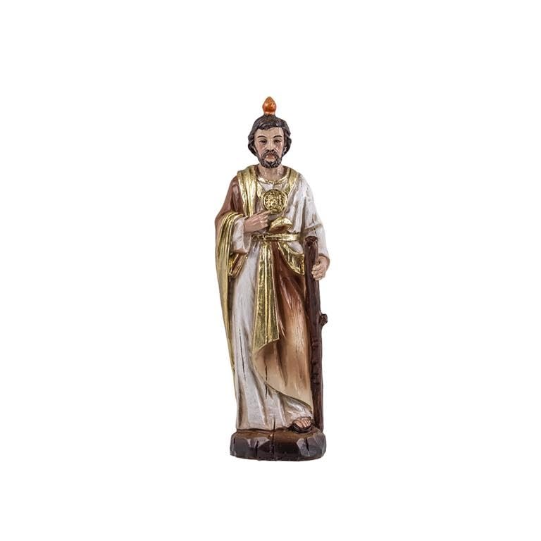 DRW Figura de San Judas Tadeo Patron de Las causas dificiles y desesperadas de Resina Pintado a Mano Estilo Madera de 14 cm