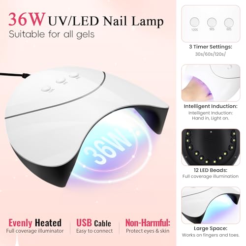 VANREESA 34 PCS Gel Nail Polish Set with Lamp Starter Kit, 18 Colours Gel Nail Kit Classic Popular Pink Red Glitter Soak Off Gels Polish Set with Manicure Tools Nails Salon Set Gifts for Women - Image 4