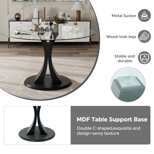 Image of 5-Piece Dining Table Set with 47 in Tempered Glass Kitchen Table and 4 Velvet Upholstered Chairs, Modern Scandinavian Furniture for Dining Room Kitchen(Burgundy)