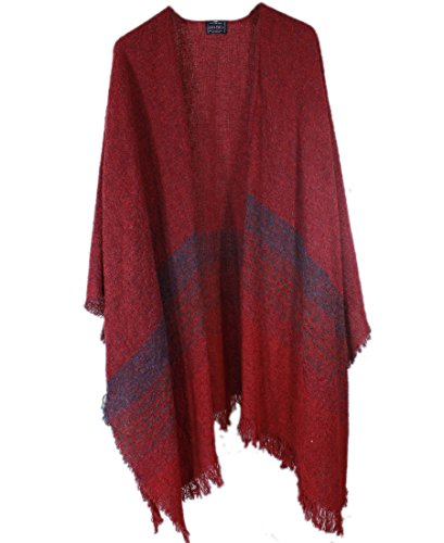 Kerry Woollen Mills Wool Ruana Shawl Rich Red Irish Made