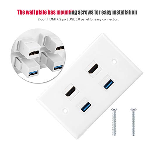 Garsent HDMI Wall Plate, HDMI Coupler Cover Audio Video HDTV Wall Plate Panel with 2-Port HDMI + 2 Port USB3.0 HDMI Socket Plug - Image 2