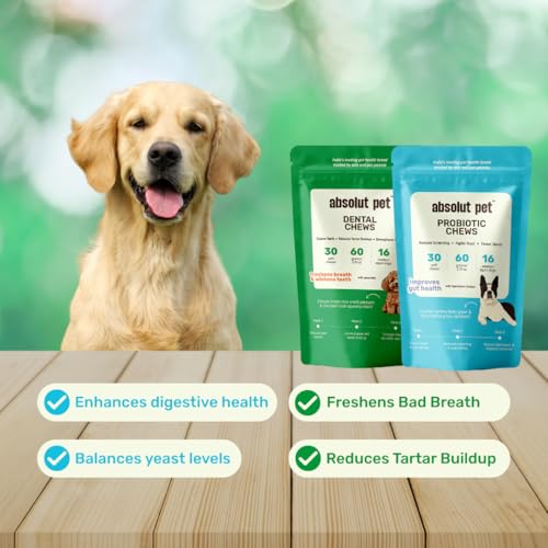 Image of Absolut Pet Dog Supplement for Oral Care, Dental Chews for Dogs that Reduces Plaque & Tartar | Freshens Breath & Supports Gum Health (Dental + Probiotic)