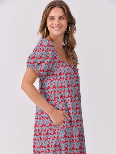 Image of ANRABESS Women's Boho Maxi Dresses 2025 Summer Casual Floral Puff Short Sleeve Tie Front Flowy Swing Tiered Long Beach Dress