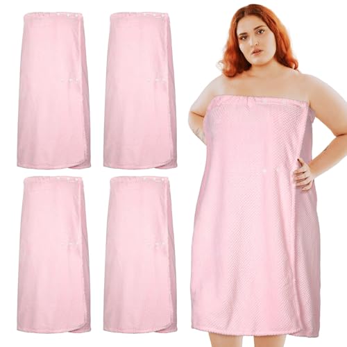 Image of Tigeen 4 Pcs Spa Wrap Towel Wrap for Women Spa Robe with Adjustable Closure Elastic Top Lightweight Wraps for Bath Shower (Pink,XXL-4xl)