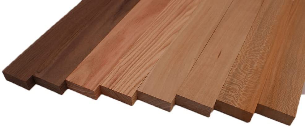 Barrington Hardwoods Domestic Exotic Variety Pack - Walnut, Coffee Nut, Grey Elm, Quarter Sawn Sycamore - 3/4" x 2" (8 Pieces) (3/4" x 2" x 18")