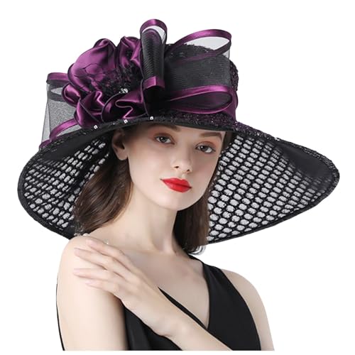 Chapeaux de soleil a large bord pour femmes chapeau d'eglise de ceremonie #Z
