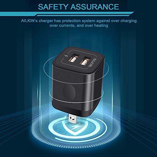 USB Wall Charger, AILKIN 2.1A Dual Port USB Wall Charger Adapter Plug Fast Charging Cube Power Box ac 5v Block for iPhone 14/13/12/SE/X/8/7 Plus, Samsung Galaxy, Google Pixel, LG, Moto, Kindle Fire HD - Thumbnail 4