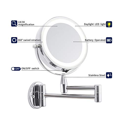 Espejo redondo de maquillaje plegable con LED 6 pulgadas miniatura 3