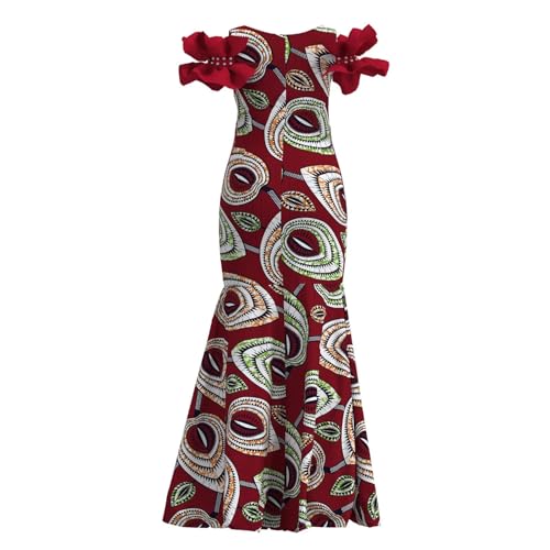 Image of iooiooi Womens Elegant Ankara Maxi Mermaid Dress Lace Decorated African Gowns
