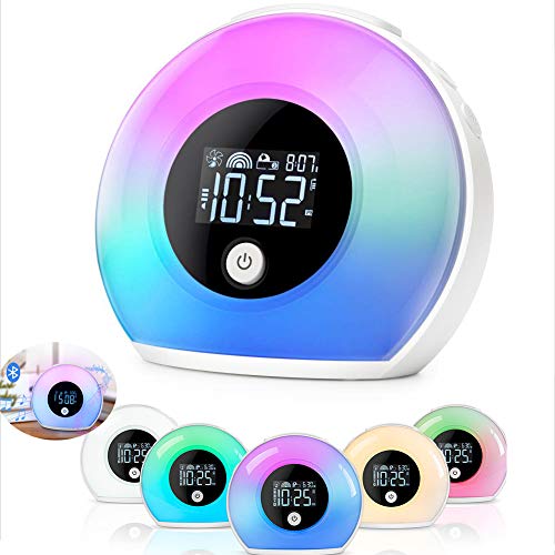 Nachtlampe LED Mit Bluetooth Lautsprecher, Stimmungslicht Dimmbar Mit LCD Display/Smart Wecker, 4 Helligkeit, 5 Farbwechsel, Vibration Sensor Drahtlos