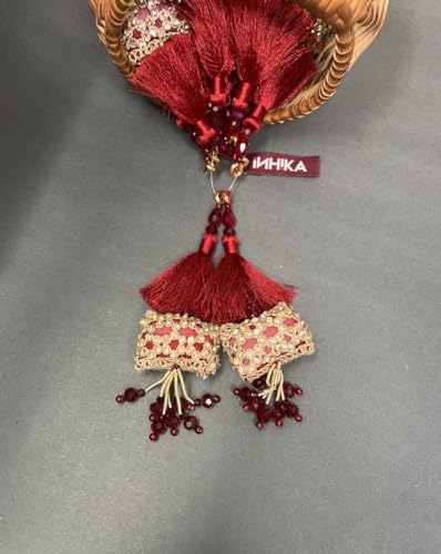 Image of Set of 2 Thread Work with Gold Beads Blouse Latkan (Maroon, 16 cm Long, 15019)
