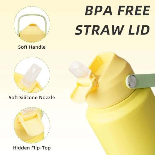 Image of BJPKPK Water Bottle with Straw Lid, 32oz Vacuum Insulated Water Bottles, Metal Stainless Steel Thermo for Sports, Travel, BPA Free Leak Proof Thermo, Cups, Flasks, Tumblers,Fresh Green