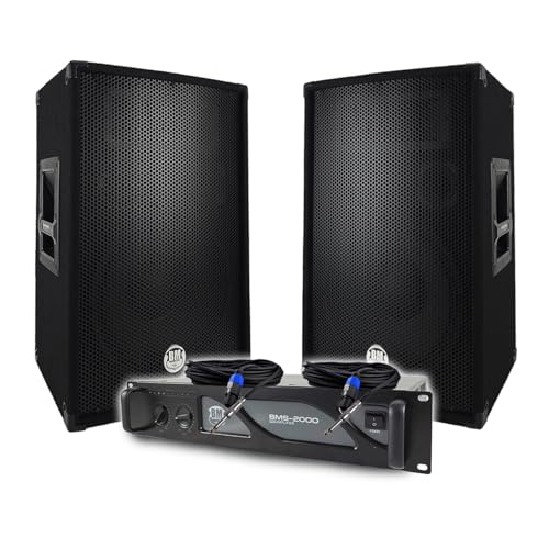 Pack Sono DJ BM Bmsonic Amplificateur BMS2000 2000W, Paire d'Enceintes Passives BMS12 2x600W, Câbles, Sonorisation Pro