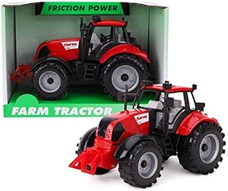 22cm x 12cm Friction Powered Farm Tractor with Opening Bonnet- Red