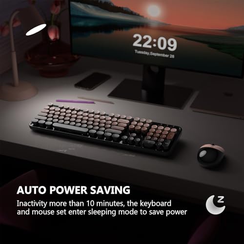 Image of MOFII Wireless Keyboard and Mouse Combo, 2.4 GHz Full-Size Retro Round Keyboard with 8 Multimedia & Shortcut Keys, Plug and Play, Compatible with Mac, Windows, Laptop, Desktop, PC - Coffee Gradient