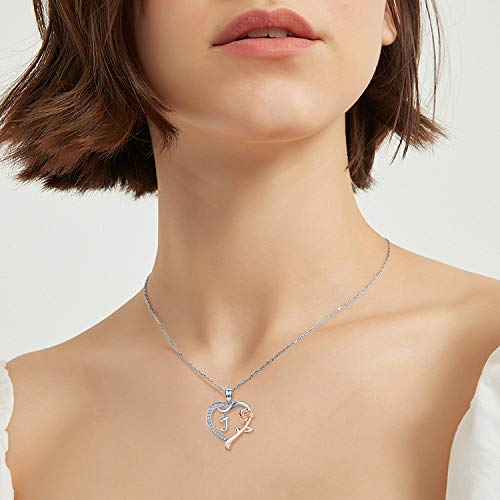 J Initial Necklace 925 Sterling Silver Letter J Necklace Fro Women Girls Rose Gold Love Heart Necklace With Rose Flower Pendant Christmas Brithday Jewelry Mother's Day Gifts For Wife Mom Duaghter #TOP6