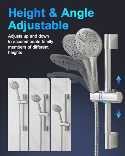 Sistema de ducha Fapully de pared con cabezal redondo de 10 pulgadas, conjunto completo con ducha de mano de 6 sprays y barra corrediza, incluye válvula y kit de recorte, acabado níquel cepillado miniatura 5