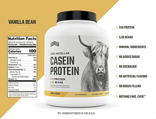 Levels 100% Micellar Casein Protein, Hormone Free, Vanilla Bean, 4Lb #TOP1