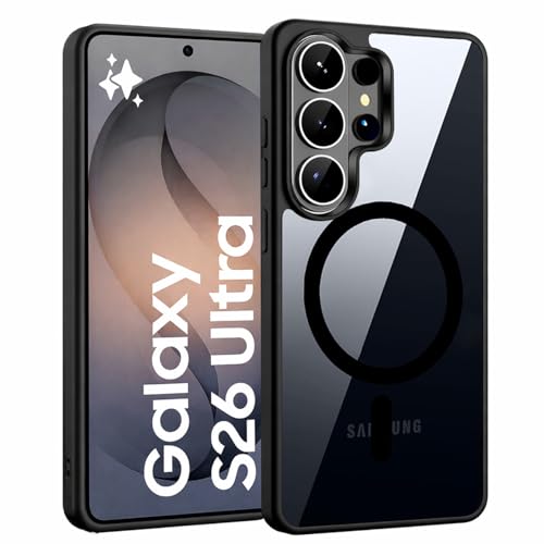 Image of DIZORO Compatible with Samsung S26 Ultra Case,Compatible with MagSafe, Non Yellow Military-Grade Drop Protection & Hard PC Back Cover Slim Transparent Anti-Scratch Shockproof Phone Case (Black)