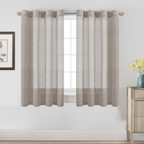 H.VERSAILTEX Taupe Linen Sheer Curtains 54" 2 Panels Grommet