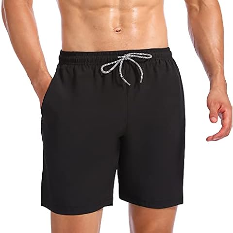 Biwisy Men's Solid Color Swim Trunks Quick Dry Shorts with Pockets Sport Shorts Black Cover