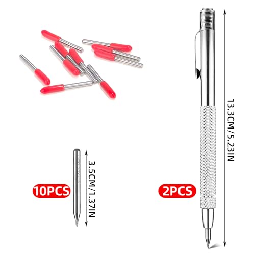 Bamyli 2 Stück Anreißwerkzeug Anreißnadel Reißnadel Wolframcarbid Stift, Anreißnadel Hartmetall mit Magnet für Glas/Metallblech Reißnadel Diamant für Keramik mit 10 Ersatz Red Hat Markierspitzen