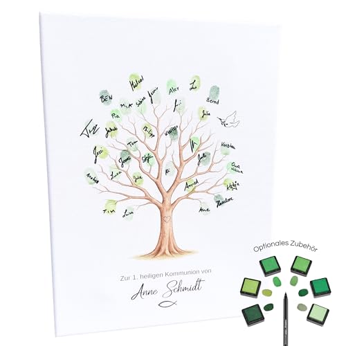 KATINGA Personalisierte Leinwand zur Kommunion als Gästebuch für Fingerabdrücke, 30x40cm (mit Name)