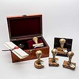  SELLO EX LIBRIS PERSONALIZADO, MADERA DE RAÍZ, POMO DE BRONCE, ESTUCHE MODELO RAÍZ