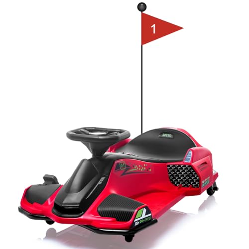 Kart Eléctrico Niño 24 V 7 A 180 W - Drift Kart con Modo de Deriva LED Delantero/Trasero, música, Alarma de batería Baja, Rojo