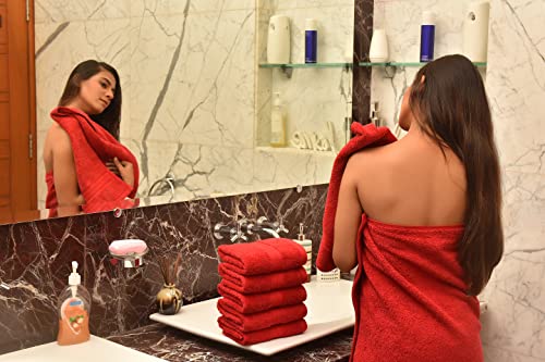 Akti Premium 8 Piece Bathroom Towel Set, 2 Bath Towel 2 Hand Towel 4 Wash Cloth Bathroom Set, 100% Cotton Bathroom Towels With 580 Gsm, Extra Absorbent & Quick Drying Towels For Bathroom - Red #TOP4