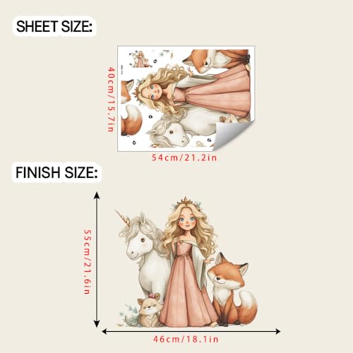 Vinilo decorativo Princesa y Animales del Bosque 21.6 x 18.1 pulg miniatura 2