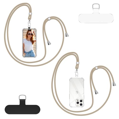 Cordino per Cellulare Universale con 2 Patch Tracolla da Collo Nylon Collana Regolabile e Rimovibile Catena per Maggior Parte Smartphone Corda per iPhone Samsung Google Xiaomi Cachi