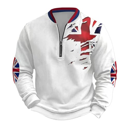 Generisch Sudadera para hombre con detalles de la bandera de Inglaterra – Jersey patriótico Troyer para fans del Reino Unido | Top deportivo con cuello de cremallera, Style_w02 Blanco, XL
