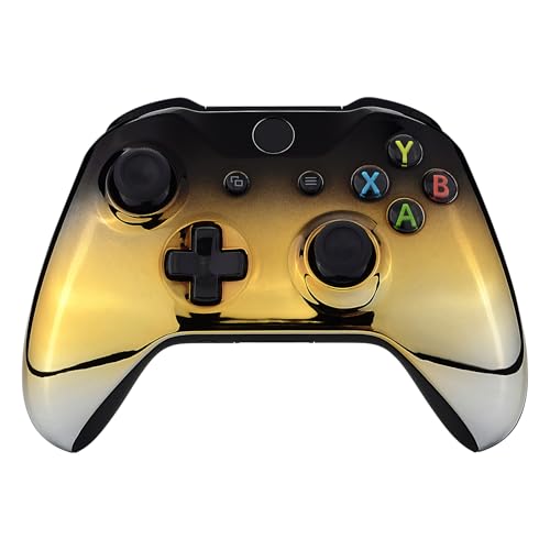 Image of eXtremeRate Tri-Color Gradients Glossy Faceplate Cover, Chrome Black Gold Silver Front Housing Shell Case Replacement Kit for Xbox One S & One X Controller (Model 1708) - Controller NOT Included
