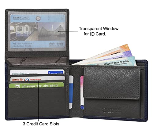 Image of URBAN FOREST Kenny Blue /Grey Leather Wallet, Black Pen & Keychain Combo Gift Set for Men