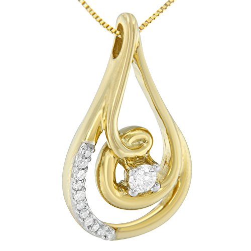 Espira 10K Yellow Gold 1/10 cttw Round Cut Diamond Teardrop Pendant Necklace (H-I, I1-I2)