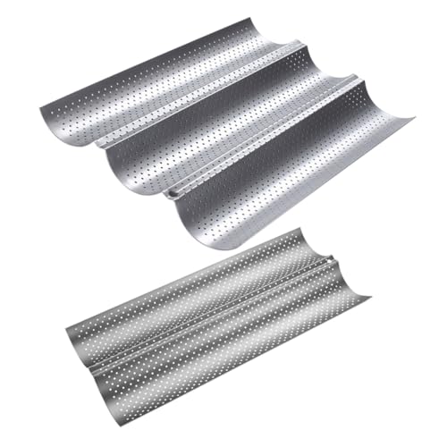 UTHCLO 2 pièces Lot de Plaques à Baguette Acier Inoxydable Moule à Antiadhésif Ondulé Plateau de Cuisson pour Français Cuisson Maison Moyennes et Petites Argenté