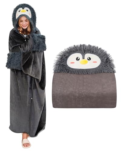 TOYSYM Penguin Hoodie Wearable Blanket for Women - Fluffy Warm Blankets 50 x 60 Comfy Fuzzy Soft Cozy Hooded Throw Blanket Christmas Birthday Gifts for Mom Girlfriend Teen Girl