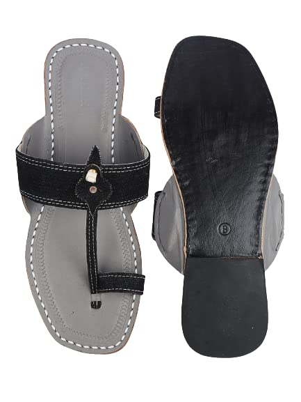 Image of KORAKARI Mens Kolhapuri Chappal, Handcrafted Sandal, Smooth and Comfortable Flip Flops Slipper Anti Slip Design Genuine Leather Traditional Footwear.
