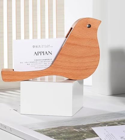 Wooden Bird Business Card Holder, Solid Beech Wood Desk Organiser for Office Reception, Café & Restaurant - Image 3